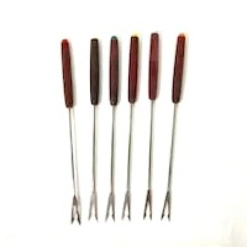 Vtg Fondue Forks Skewers Set of 6 Wood Handle Colored‎ Tips MCM Retro Mod